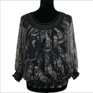 Daniel Rainn Black Peasant Top Sheer Sleeves Mp Xc - image 1